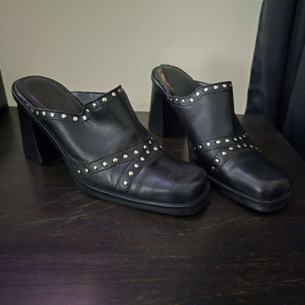 Mainframe slip on studded heels